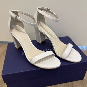 Stuart Weitzman NearlyNude White Nappa Leather Sandal Size 6.5